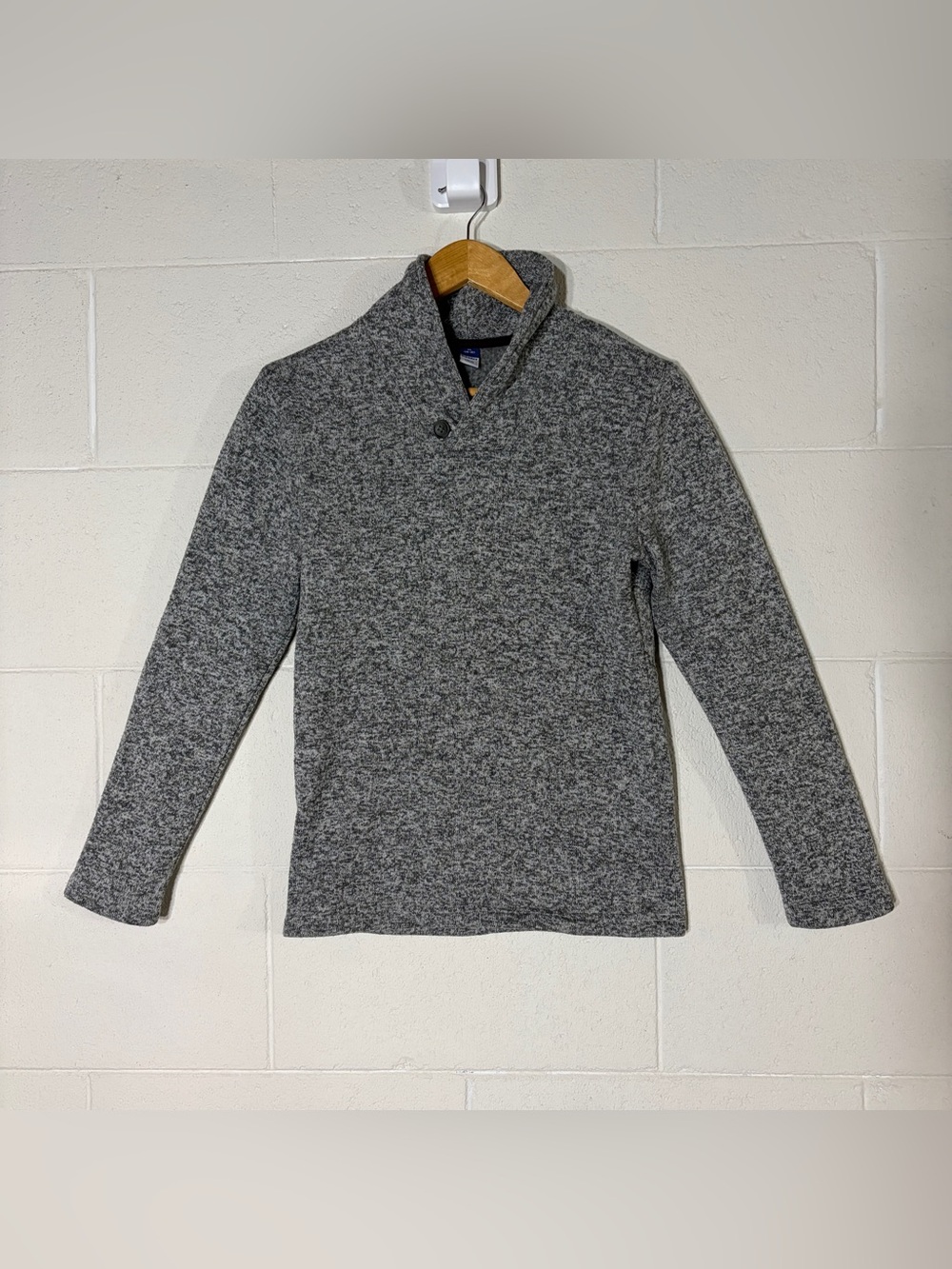 Old Navy Boys Fleece Pullover Sweater Shawl Collar Gray XL (14-16) Long Sleeve